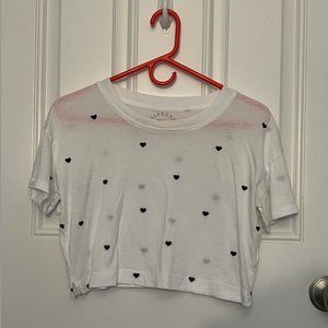 White Cropped T-Shirt with Black Hearts
